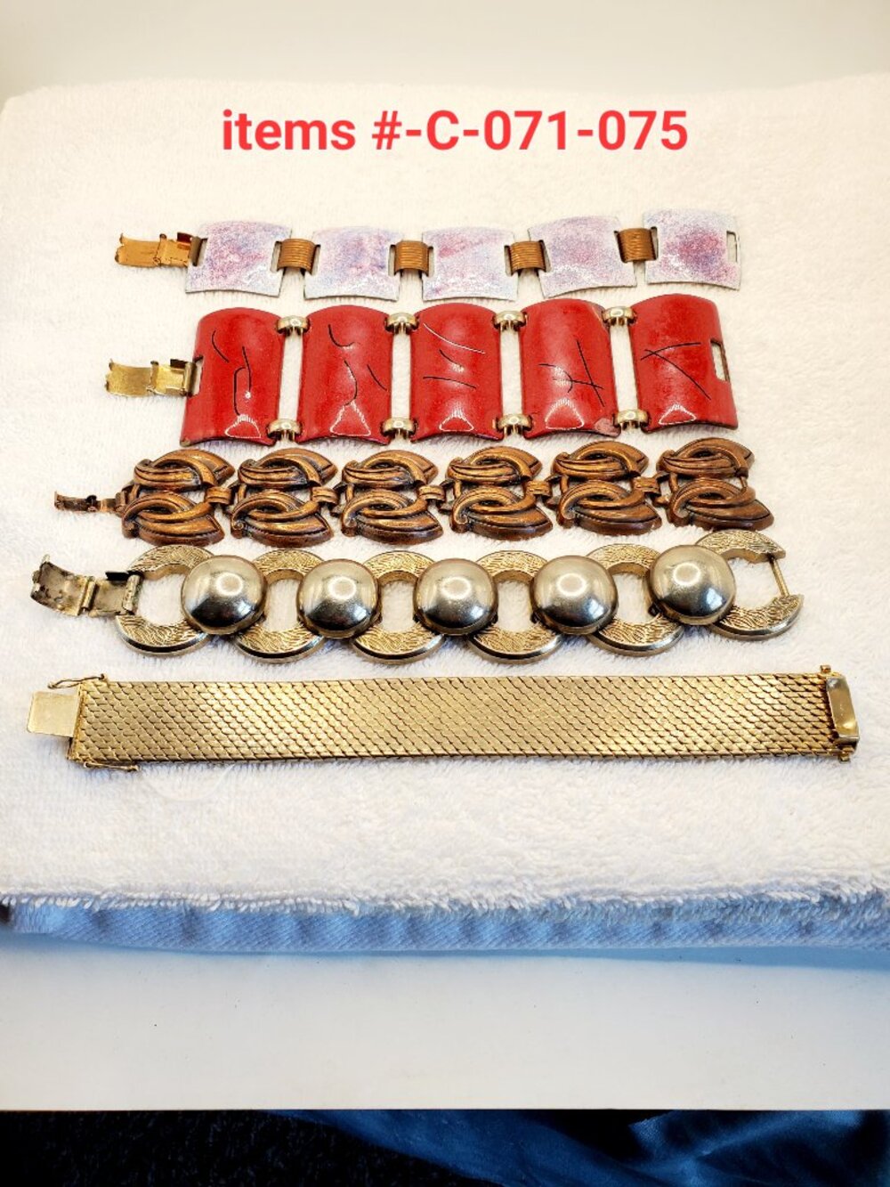 5 Vintage bracelets, items # C-071-075,. wt. 406 grams.